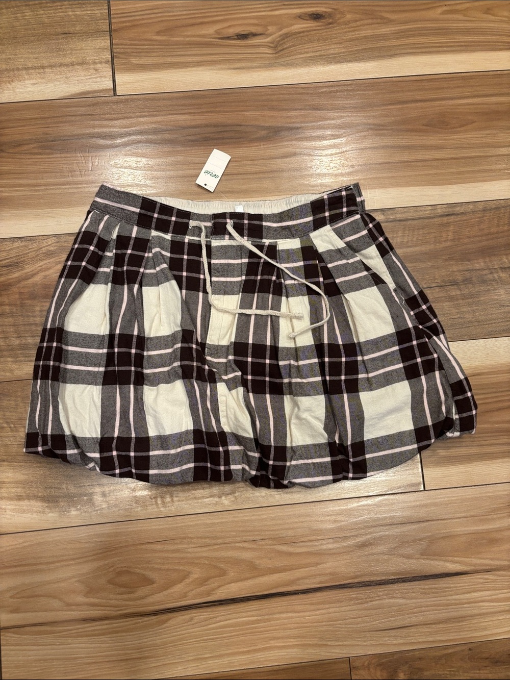 aerie Plaid Circle Skirt in Cream, Gray and Brown